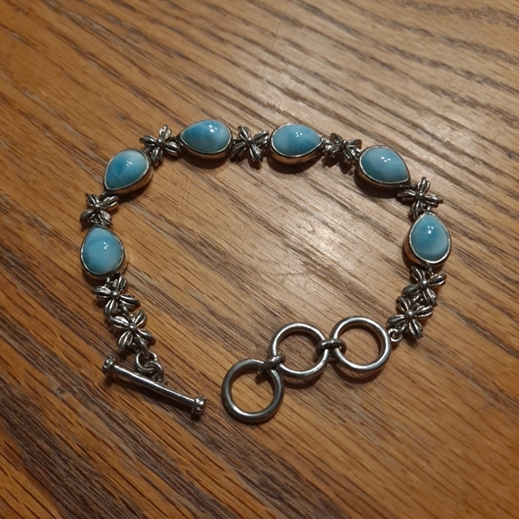 MARAHLAGO Larimar Floral Toggle Bracelet in Sterling Silver